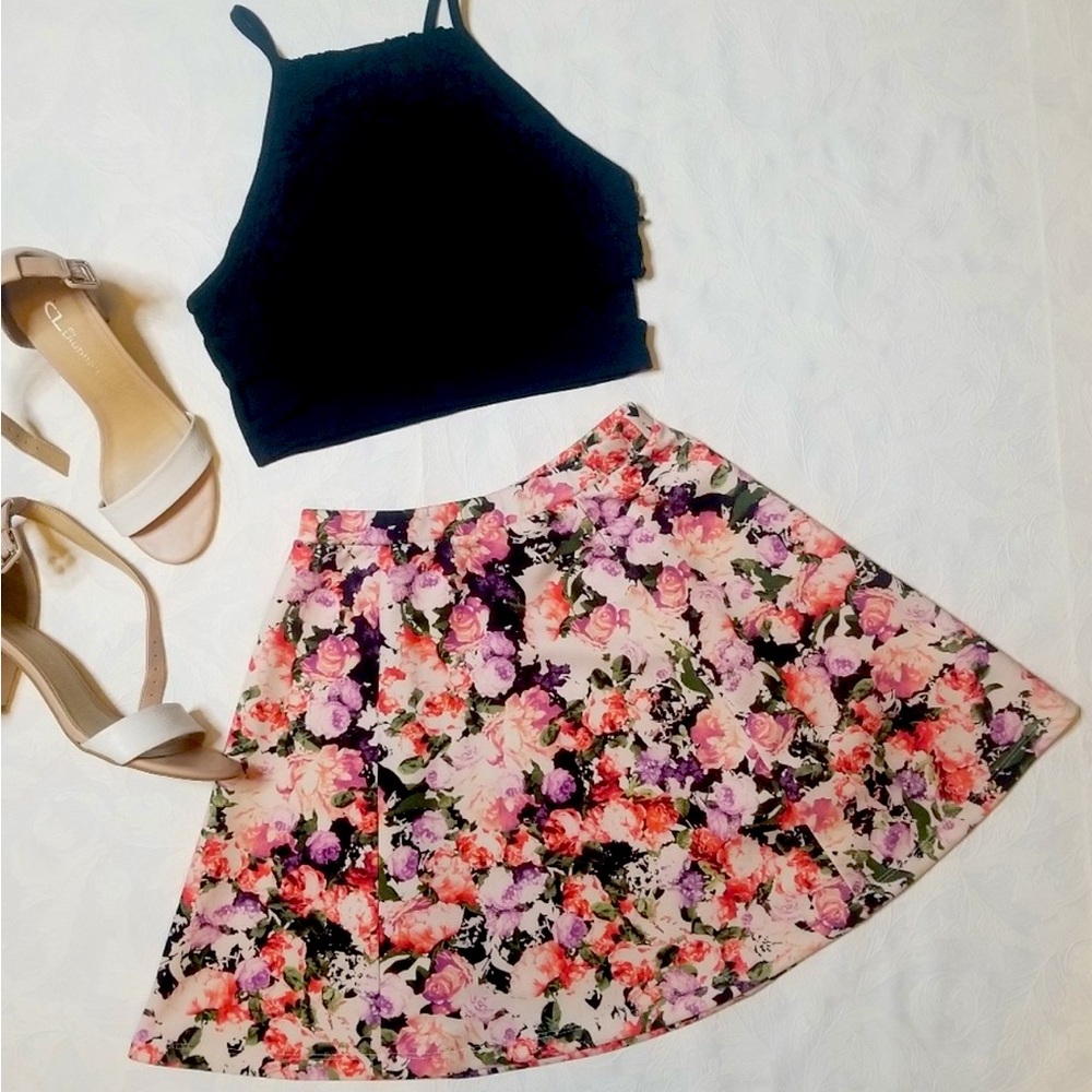 Lily Rose Floral A-Line Skater Skirt XS